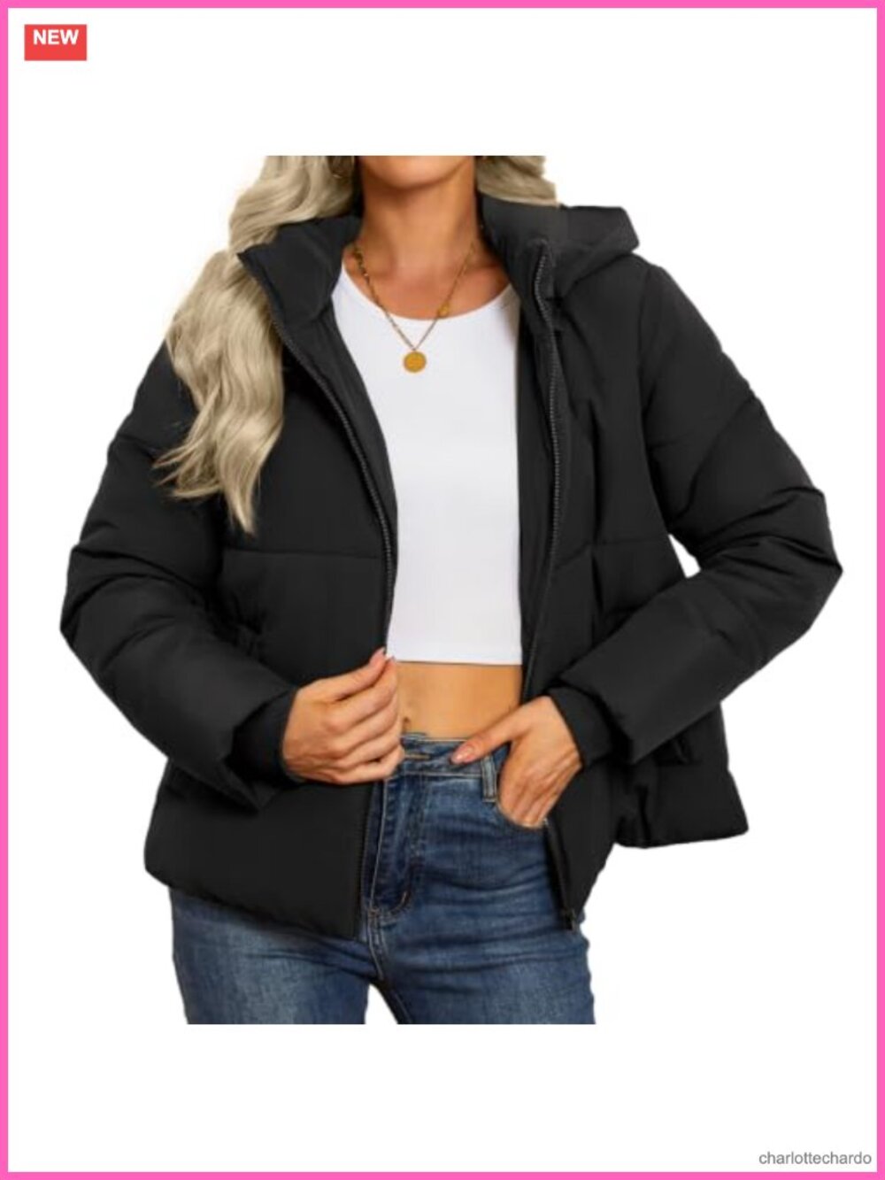 Women's Cropped Puffer Jacket Lightweight Quilted Zip Removable Hood